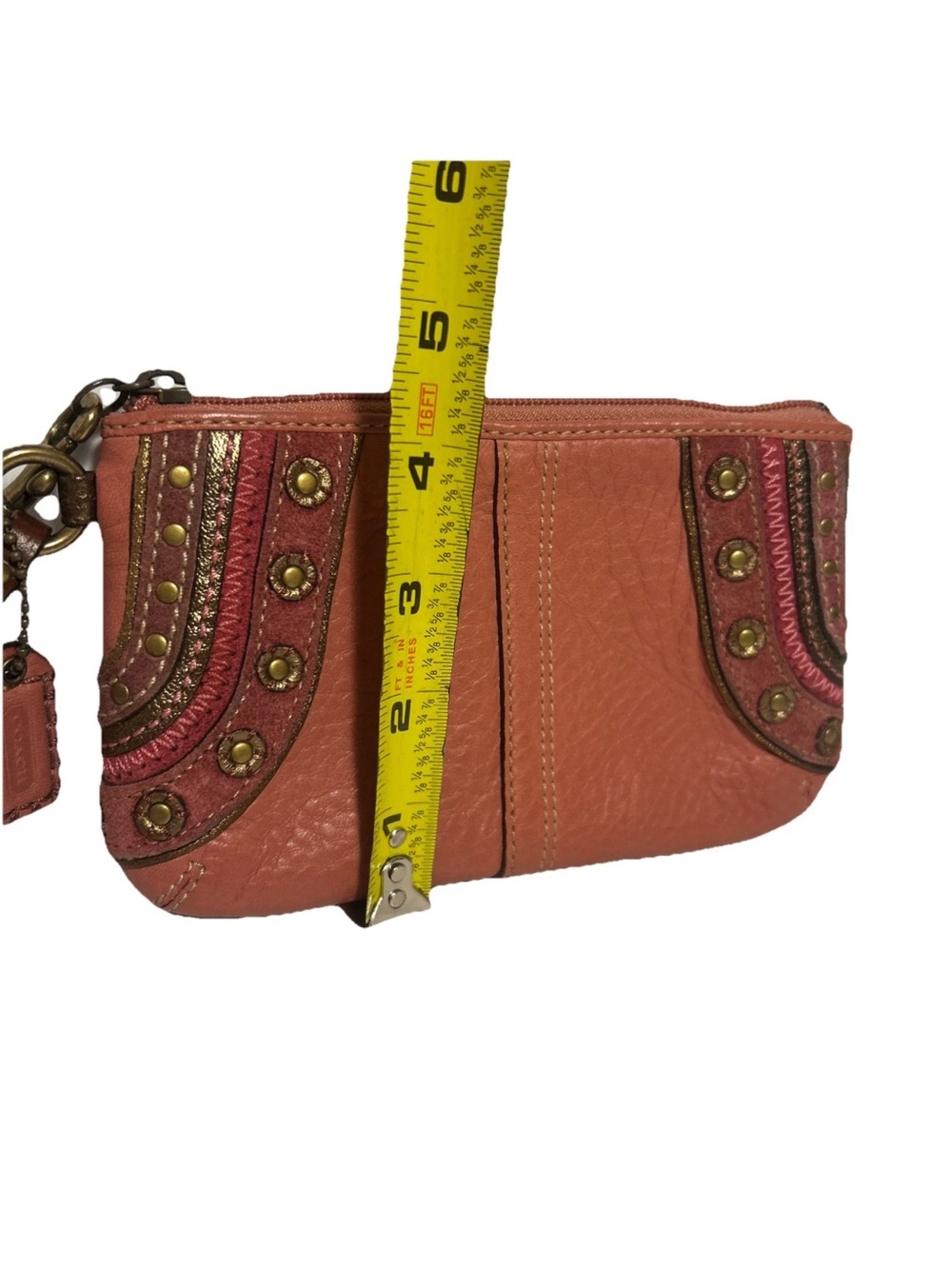 Vintage Coach Rose Pink Studded Pebbled Leather Wristlet - Picture 9 of 11